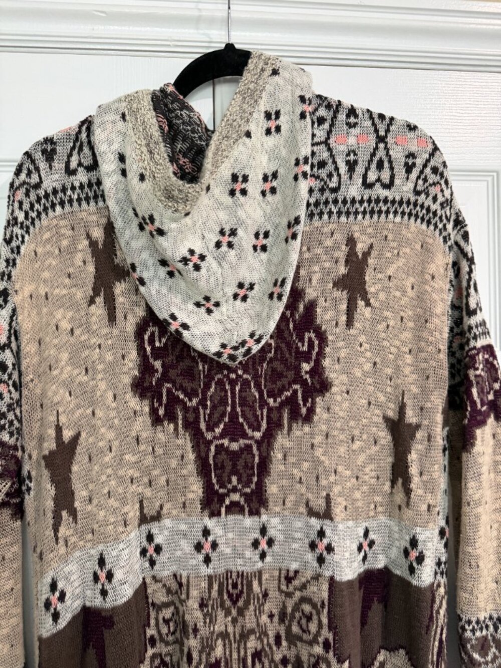 FREE PEOPLE Mixed Media Longline Cardigan Sweater Duster Hooded Size Medium - Picture 10 of 13
